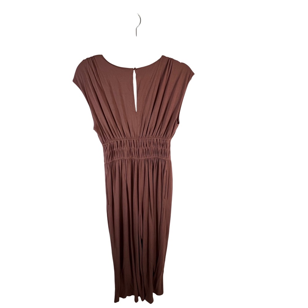 Old Navy Petite S Dusty Rose Gauze Smocked Waist romper V Neck Side Slits boho - Picture 6 of 9